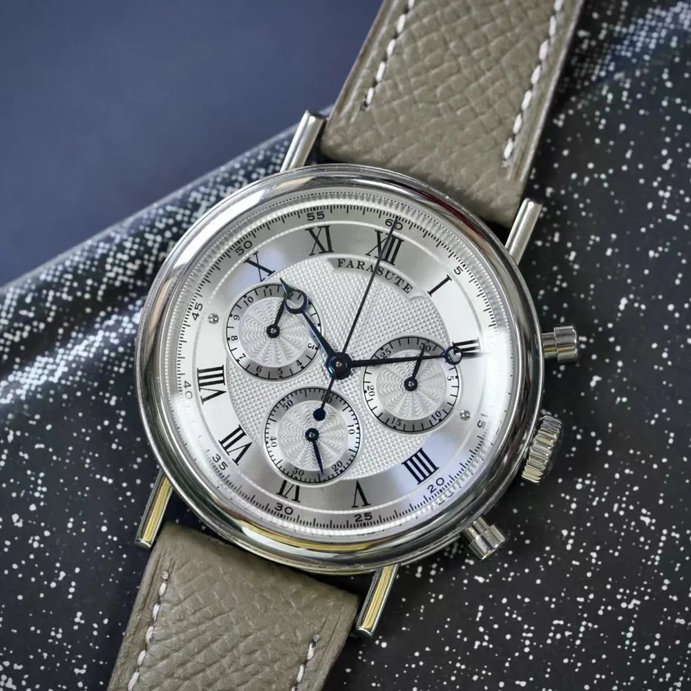 FARASUTE Men Automatic Watch 38mm Chronograph Mechanical Wristwatch Sapphire Mirror 3Bar Waterproof Dandong 4130 Baked Blue Hand
FARASUTE Men Automatic Watch 38mm Chronograph Mechanical Wristwatch Sapphire Mirror 3Bar Waterproof Dandong 4130 Baked Blue Hand