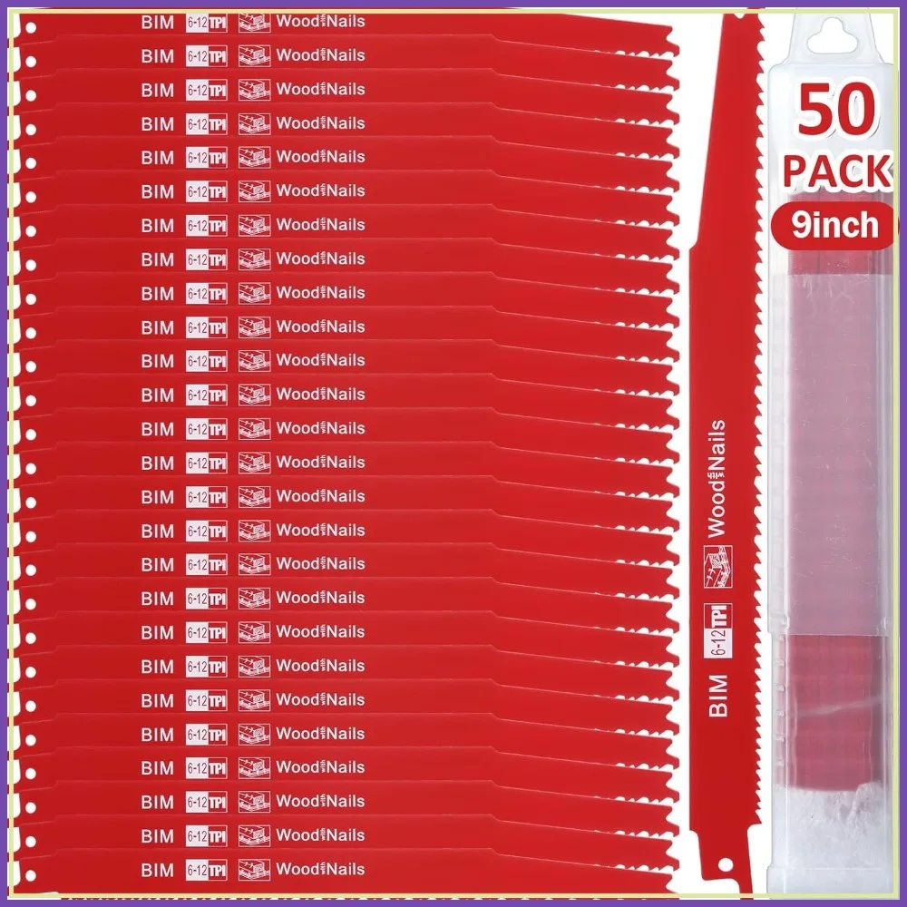 50 Pcs 6/12 Tpi Reciprocating Saw Blades Bi Metal Wood Cutting with Storage Case for Embedded PVC Pallets Faster Speed
50 Pcs 6/12 Tpi Reciprocating Saw Blades Bi Metal Wood Cutting with Storage Case for Embedded PVC Pallets Faster Speed