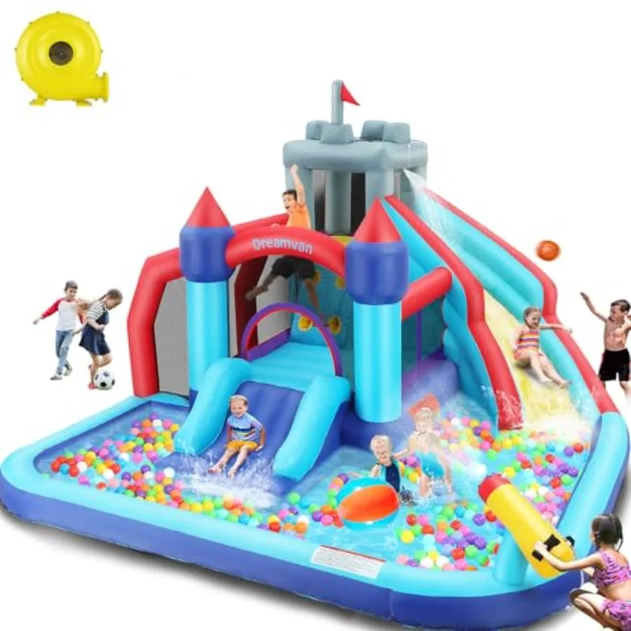 Outdoor inflatable water slide castle for backyard use PVC material blue and yellow includes climbing wall basketball rim splas
Outdoor inflatable water slide castle for backyard use PVC material blue and yellow includes climbing wall basketball rim splas