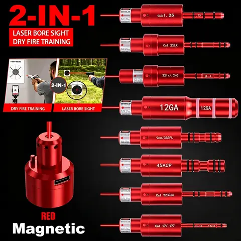 2-IN-1 9mm 223REM Cal .17/177 22LR 38SPL La-ser Magnetic Red Dry Fire Training Cartridge Training Bullet Bore Sight Dual-purpose