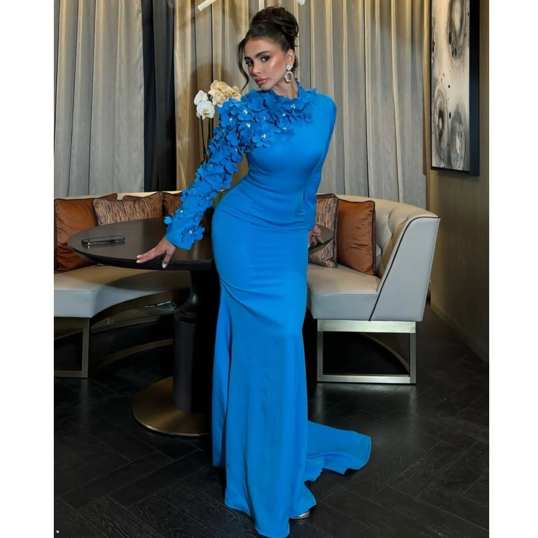 Blue Mermaid Evening Dresses Woman O Neck Flowers vestidos de noche Arabic Prom Dress Formal Wedding Party Gown Customized
Blue Mermaid Evening Dresses Woman O Neck Flowers vestidos de noche Arabic Prom Dress Formal Wedding Party Gown Customized