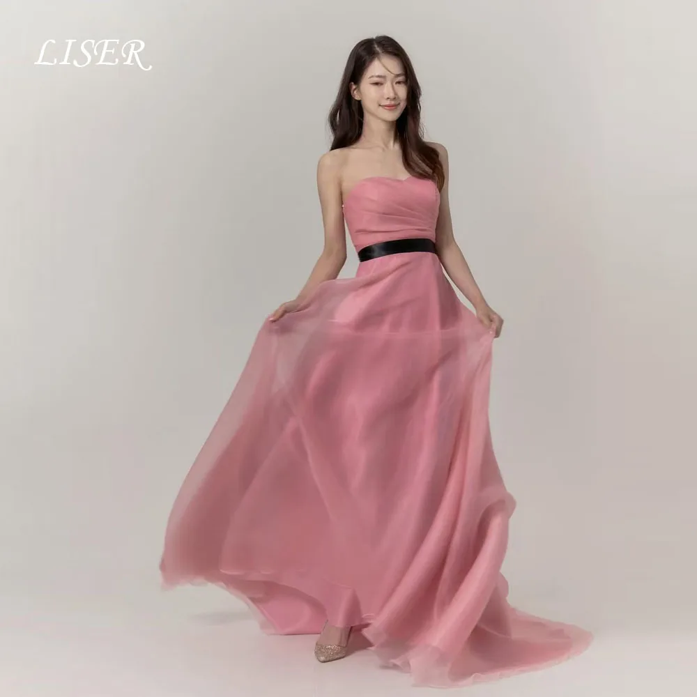 Liser Pink Strapless A-Line Simple Evening Dresses Silk Organza Long Elegant Prom Dresses Customized 저녁 드레스 Black Ribbon
Liser Pink Strapless A-Line Simple Evening Dresses Silk Organza Long Elegant Prom Dresses Customized 저녁 드레스 Black Ribbon