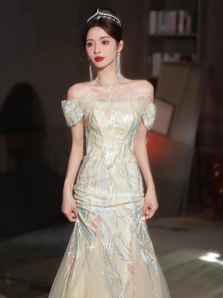 Ele One-oulder Evening Gown Women's Host High-End Luxury Par Sensual Mid-Waist Polyester Fiber Long Dr
Ele One-oulder Evening Gown Women's Host High-End Luxury Par Sensual Mid-Waist Polyester Fiber Long Dr