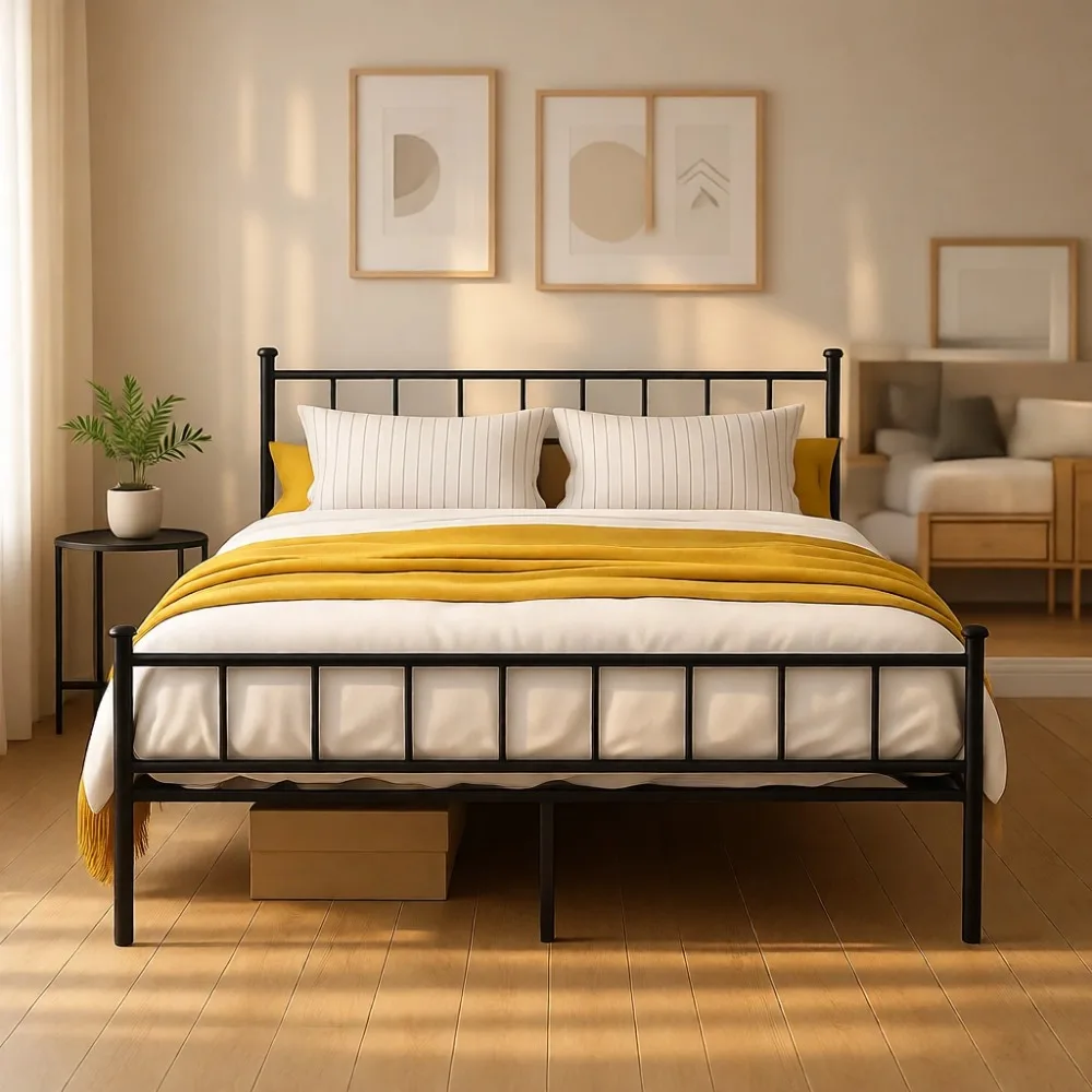 Metal Victorian Vintage Style Platform Bed Frame with Iron Headboard Steel Slats No Box Spring Required Full Black
Metal Victorian Vintage Style Platform Bed Frame with Iron Headboard Steel Slats No Box Spring Required Full Black