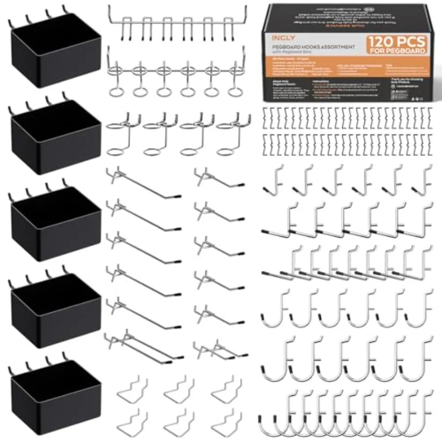 120PCS Pegboard Accessories Organizer Kit Peg Board Hooks Assortment with Bins for Organizing Various Tools Fit 1/8 or 1/4 inch
120PCS Pegboard Accessories Organizer Kit Peg Board Hooks Assortment with Bins for Organizing Various Tools Fit 1/8 or 1/4 inch