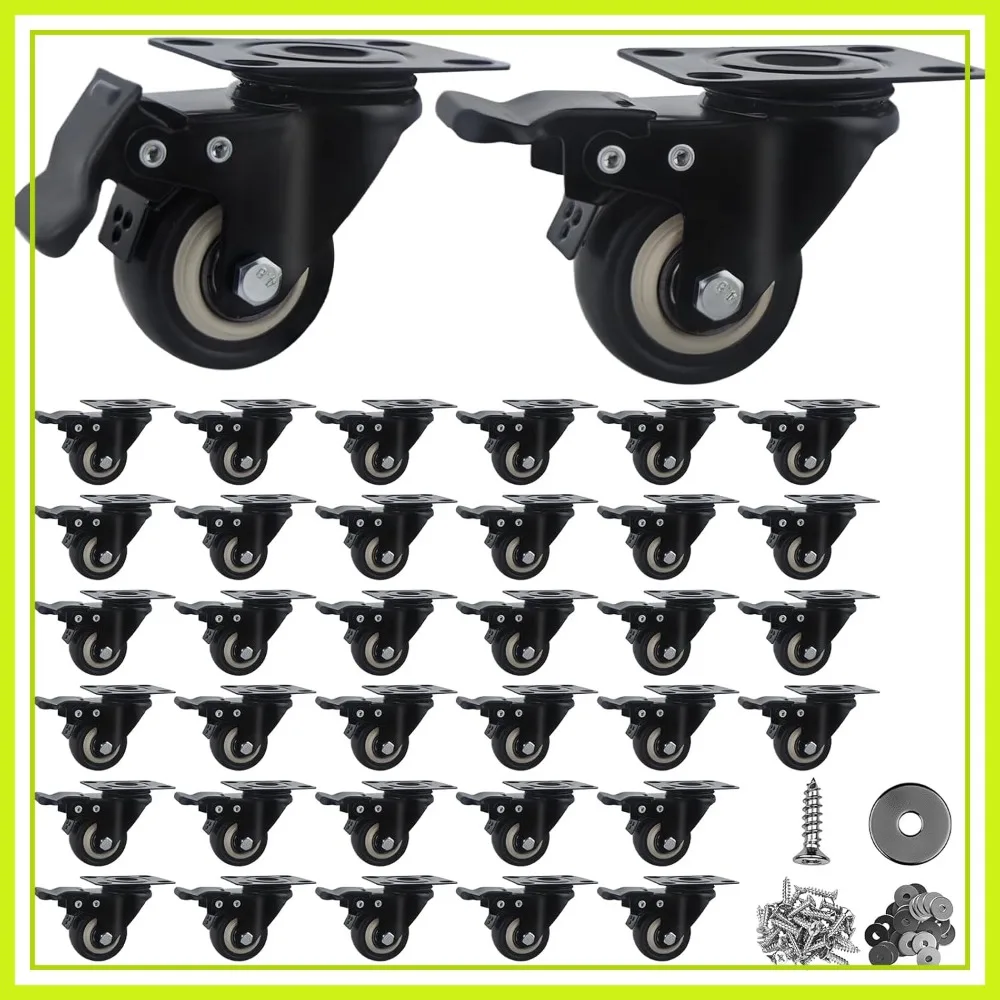 2 Inch Caster Wheels Set of 36 Heavy Duty with Brake, No Noise Locking Polyurethane Wheels for Furniture and Workbench, Load 800lbs
2 Inch Caster Wheels Set of 36 Heavy Duty with Brake, No Noise Locking Polyurethane Wheels for Furniture and Workbench, Load 800lbs