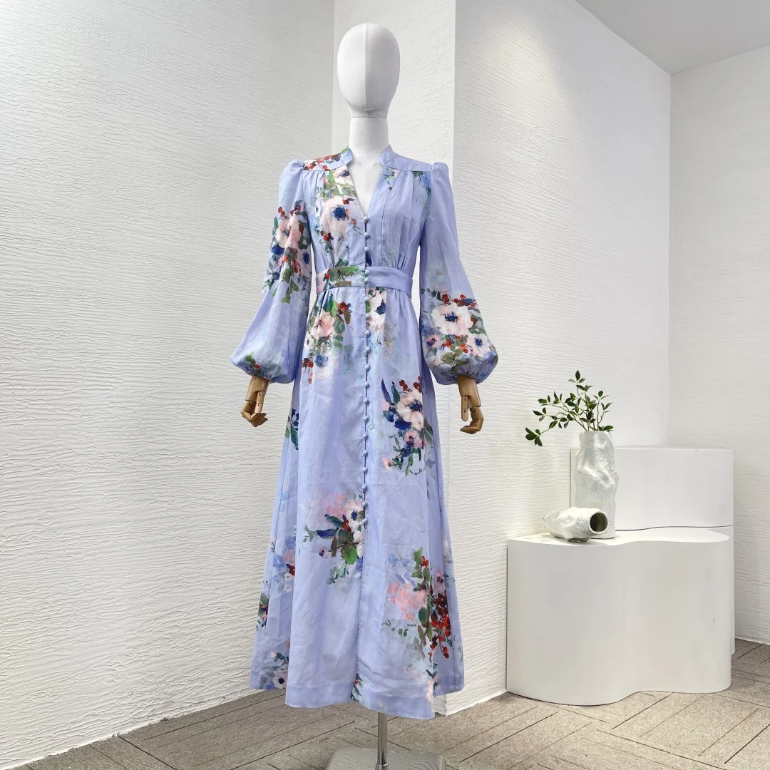 Holiday 2025 Spring Summer Beach Style New Pure Linen Floral Print Full Sleeve Waist A-line High Quality Midi Dress for Women
Holiday 2025 Spring Summer Beach Style New Pure Linen Floral Print Full Sleeve Waist A-line High Quality Midi Dress for Women