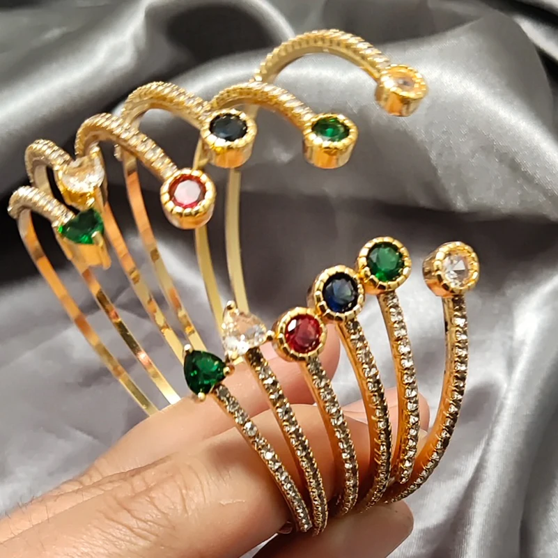 Dubai Bride African 18K Gold Plated Bracelets Stone Wedding Dubai Open Bayonet Multi-color Bangles For Women Nigerian Jewelry1ps
Dubai Bride African 18K Gold Plated Bracelets Stone Wedding Dubai Open Bayonet Multi-color Bangles For Women Nigerian Jewelry1ps