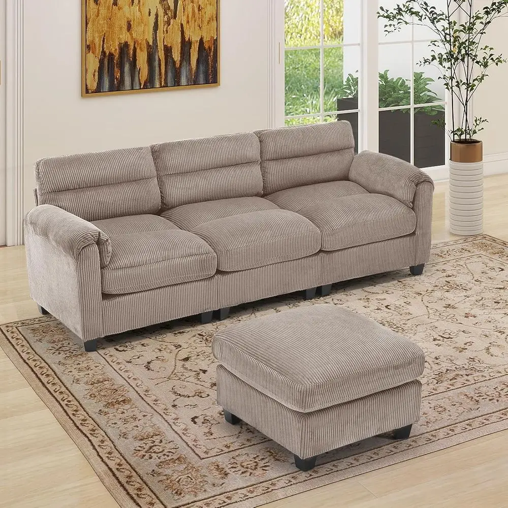 2-Piece Sofa Set with Upholstered Ottoman, Plush Cushions, Rolled Arms, Brown Living Room Furniture
2-Piece Sofa Set with Upholstered Ottoman, Plush Cushions, Rolled Arms, Brown Living Room Furniture