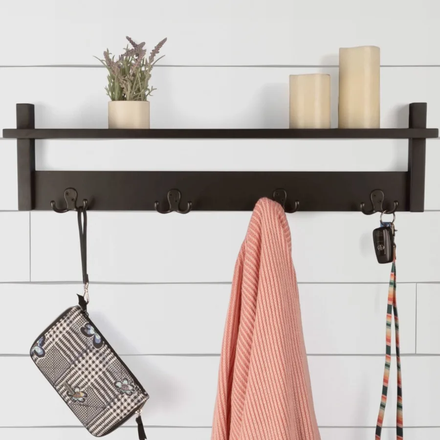 Coat Rack with Shelf - Wall Mount Shelf with 4 Hooks Black
Coat Rack with Shelf - Wall Mount Shelf with 4 Hooks Black
