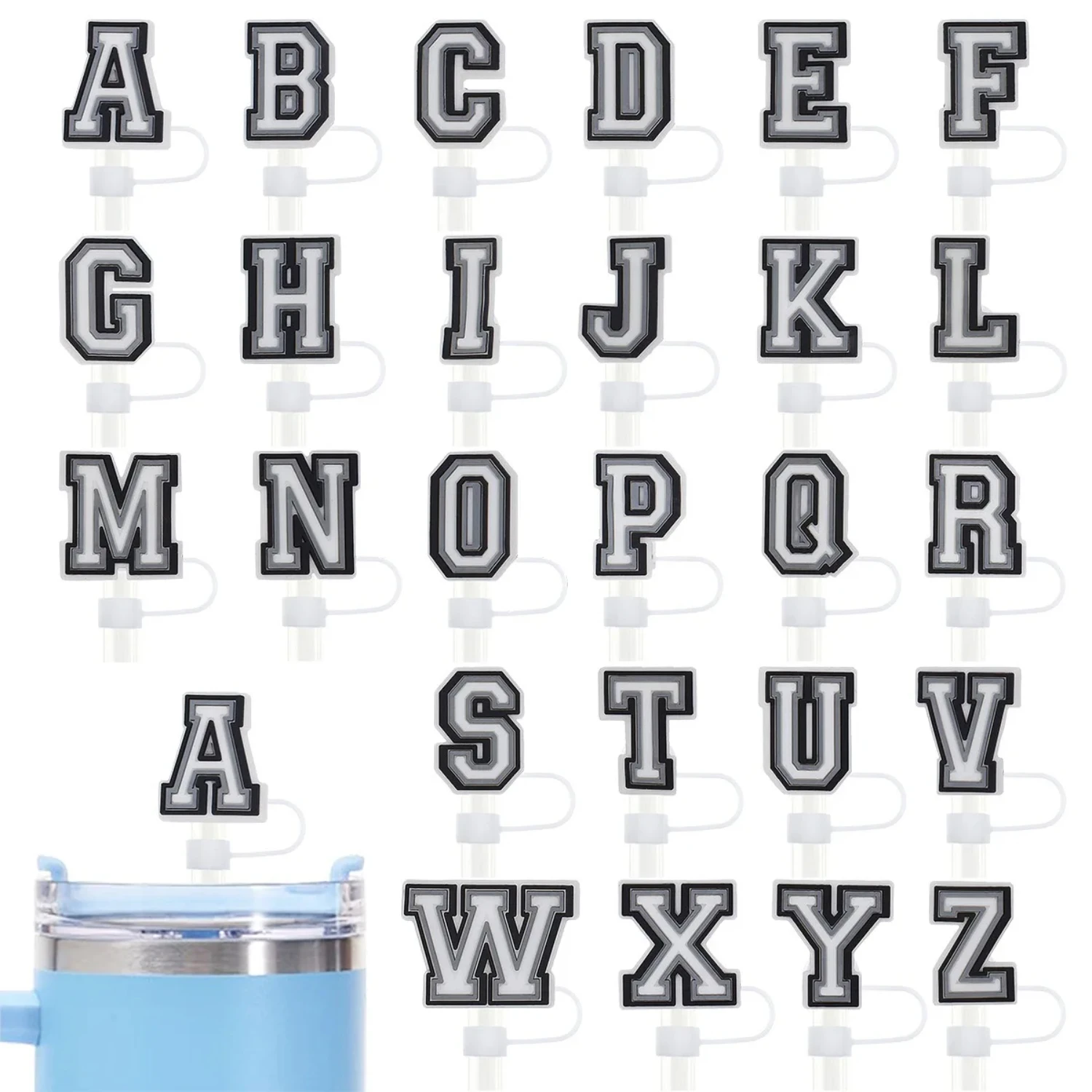 Stylish and Black White Reusable Letter Straw Cover - Splash Proof, Perfect for Drinking - Set of 26 Pieces, Cup Straw Charms Pe
Stylish and Black White Reusable Letter Straw Cover - Splash Proof, Perfect for Drinking - Set of 26 Pieces, Cup Straw Charms Pe