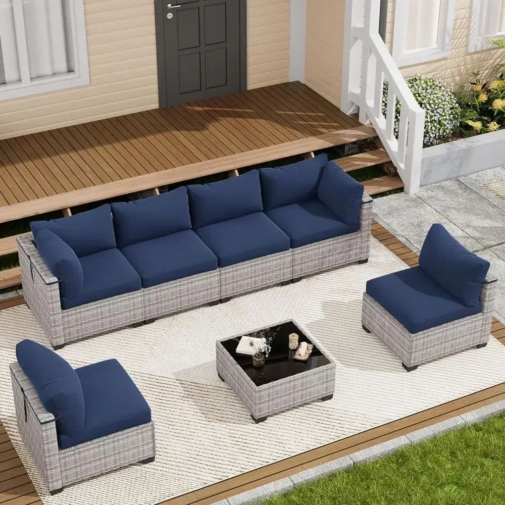 7-Piece Outdoor Patio Furniture Set, Sectional Sofa, Wicker Rattan, Patio Conversation Set with Coffee Table and Cushions
7-Piece Outdoor Patio Furniture Set, Sectional Sofa, Wicker Rattan, Patio Conversation Set with Coffee Table and Cushions