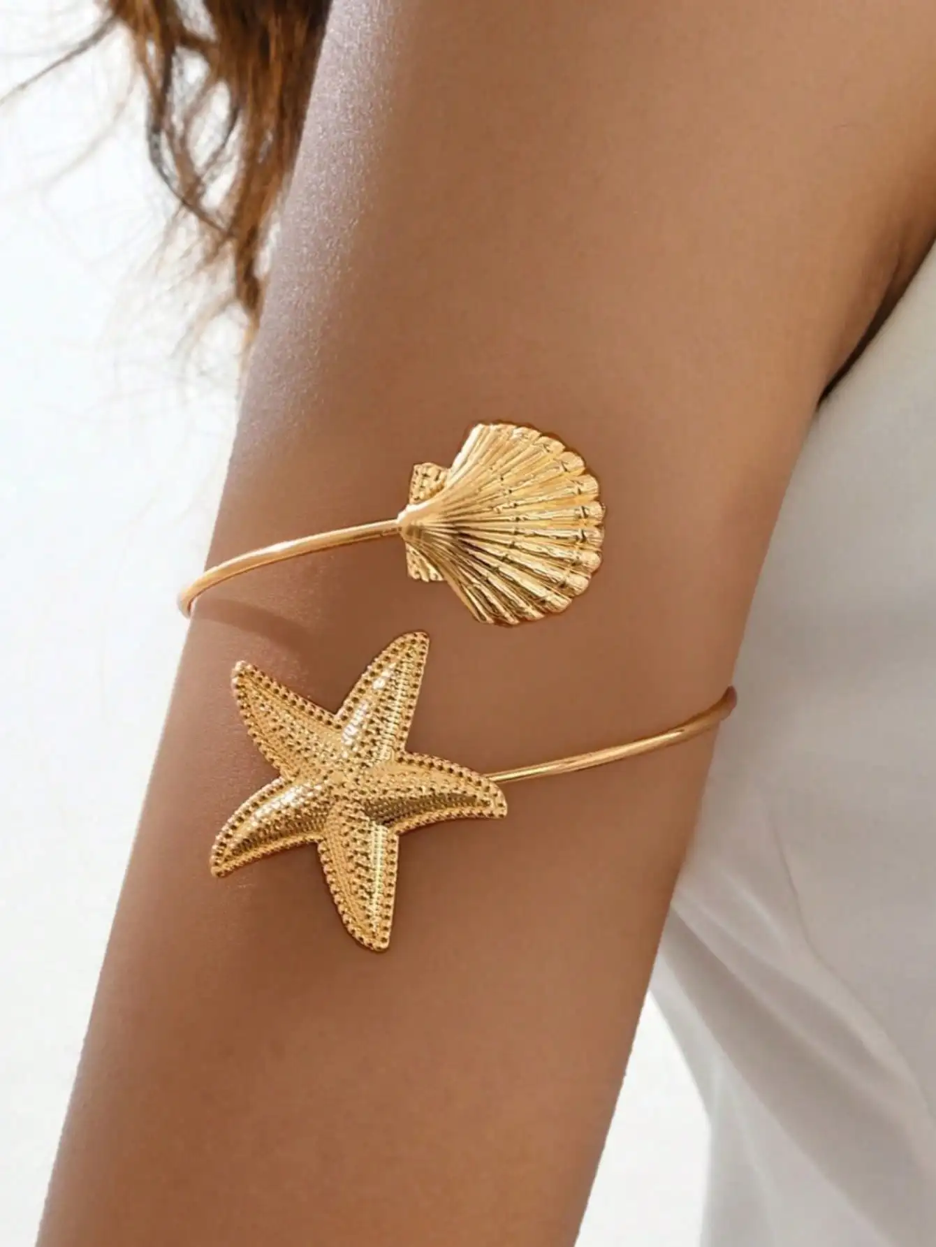 Ocean Style Upper Arm Bracelet With Starfish And Shell, Open Adjustable Arm Cuff, Personalized Vacation Jewelry, Versatile And Elegant, Suitable For Women To Wear On Beach Vacation
Ocean Style Upper Arm Bracelet With Starfish And Shell, Open Adjustable Arm Cuff, Personalized Vacation Jewelry, Versatile And Elegant, Suitable For Women To Wear On Beach Vacation