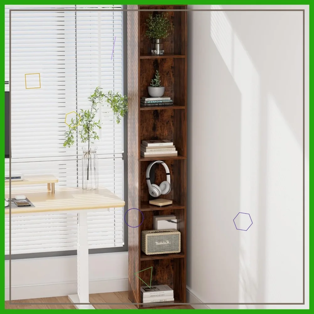 Tall Narrow Bookshelf 6-Tier, Skinny Corner Shelf Slim Storage Cabinet, Wood Media Organizer for Small Spaces
Tall Narrow Bookshelf 6-Tier, Skinny Corner Shelf Slim Storage Cabinet, Wood Media Organizer for Small Spaces