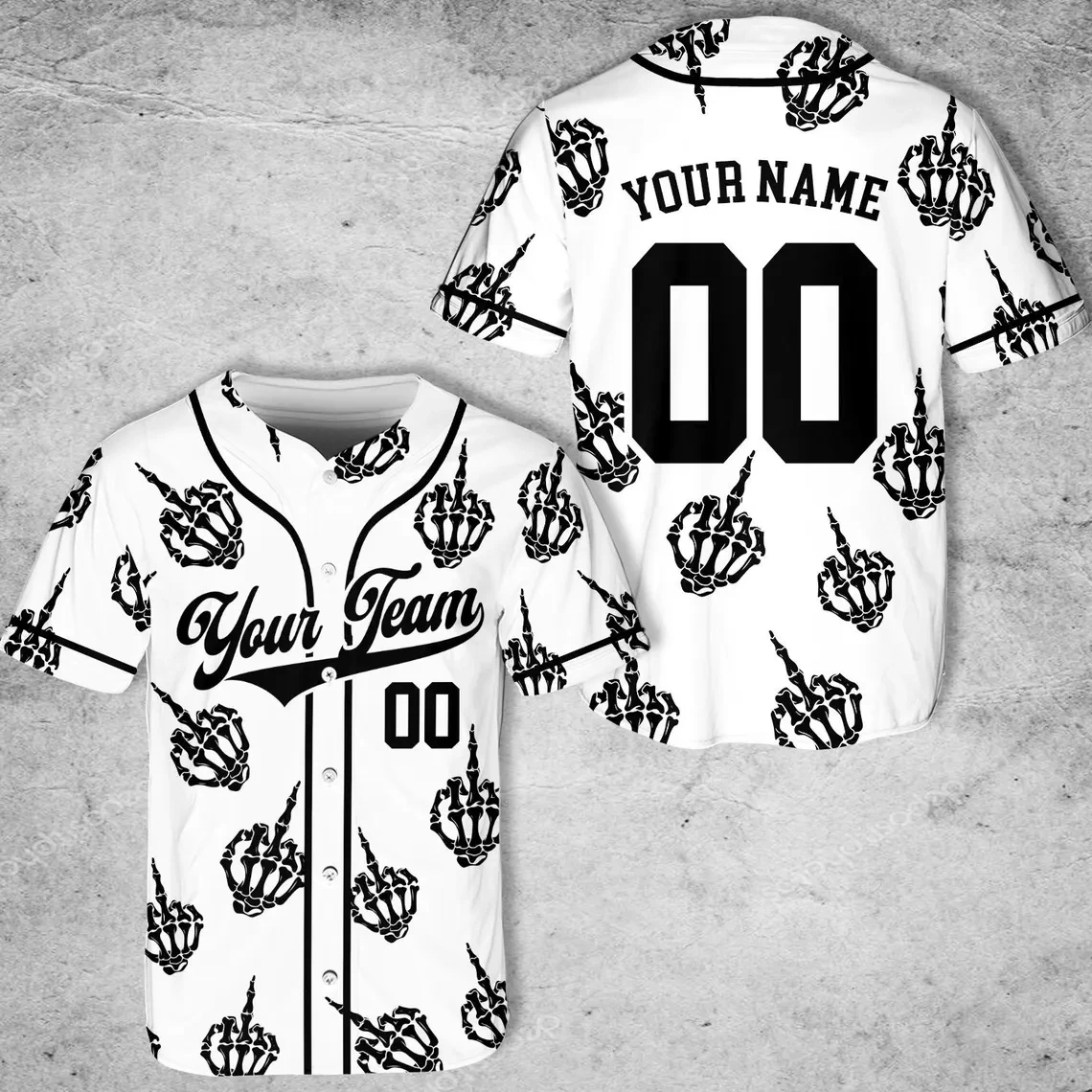 Wholesale Custom All Over Skeleton Hand Graphic Baseball Jersey Diy Team Name Number Name Short Sleeve Button Shirt Sportswear
Wholesale Custom All Over Skeleton Hand Graphic Baseball Jersey Diy Team Name Number Name Short Sleeve Button Shirt Sportswear