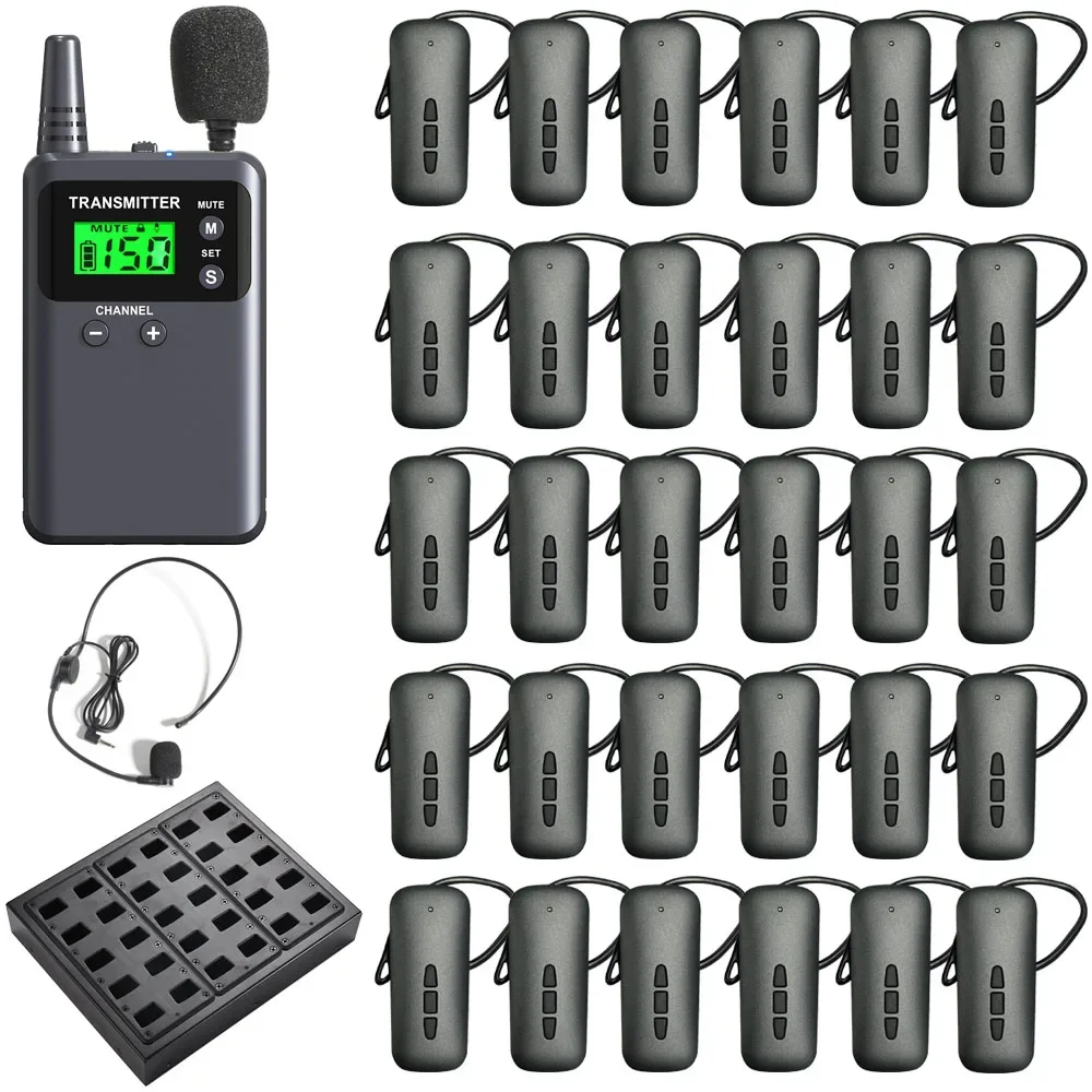 Wireless Whisper Tour Guide System Simultaneous Interpretation 1 Transmitter with 2 Microphones, 30 Receivers, 1 Charger
Wireless Whisper Tour Guide System Simultaneous Interpretation 1 Transmitter with 2 Microphones, 30 Receivers, 1 Charger