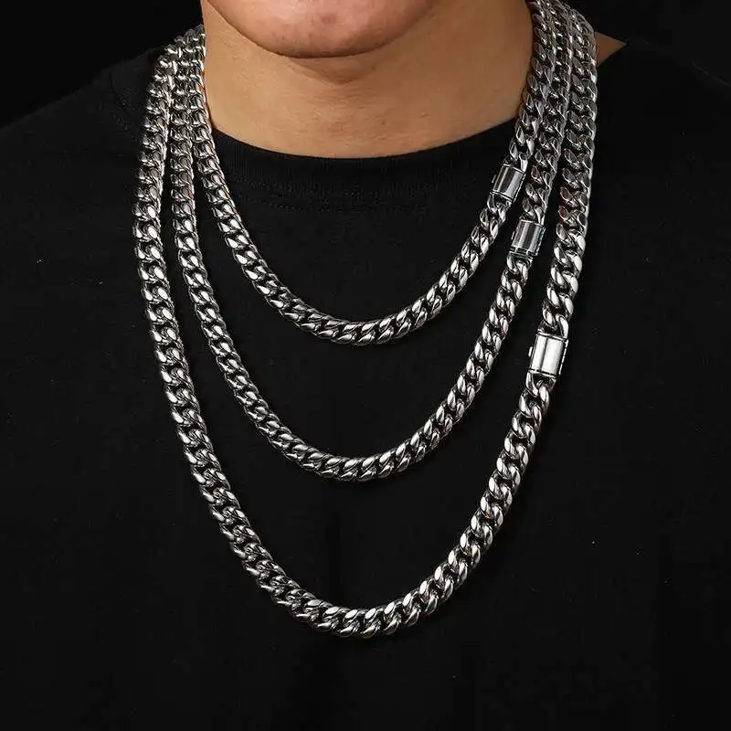 Hip Hop Cuban Curb Link Men Women 8mm 10mm 12mm 14mm Cuban Link Chain Stainless Steel Chain Necklace Jewelries
Hip Hop Cuban Curb Link Men Women 8mm 10mm 12mm 14mm Cuban Link Chain Stainless Steel Chain Necklace Jewelries