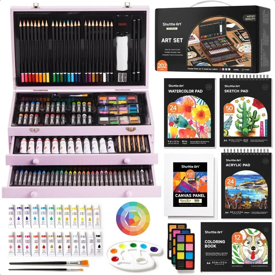 Deluxe Gift Art Kit 202Piece Wooden Art plies Set with 4 Drawing Pads Canvases Coloring Sheets Acrylic Paint Crayons Oil Pastel
Deluxe Gift Art Kit 202Piece Wooden Art plies Set with 4 Drawing Pads Canvases Coloring Sheets Acrylic Paint Crayons Oil Pastel