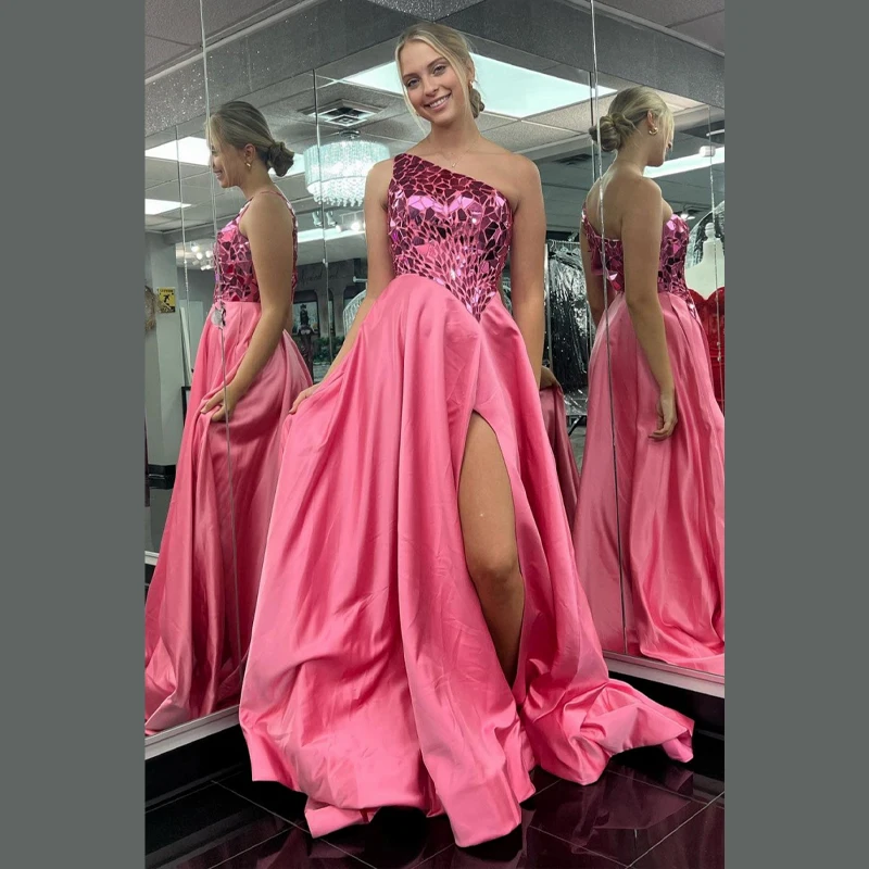 2026 Sparkly Pink Prom Dress One Shoulder Sequin Satin Ball Gown Floor-length Formal Dress For Graduation And Party New Arrival
2026 Sparkly Pink Prom Dress One Shoulder Sequin Satin Ball Gown Floor-length Formal Dress For Graduation And Party New Arrival