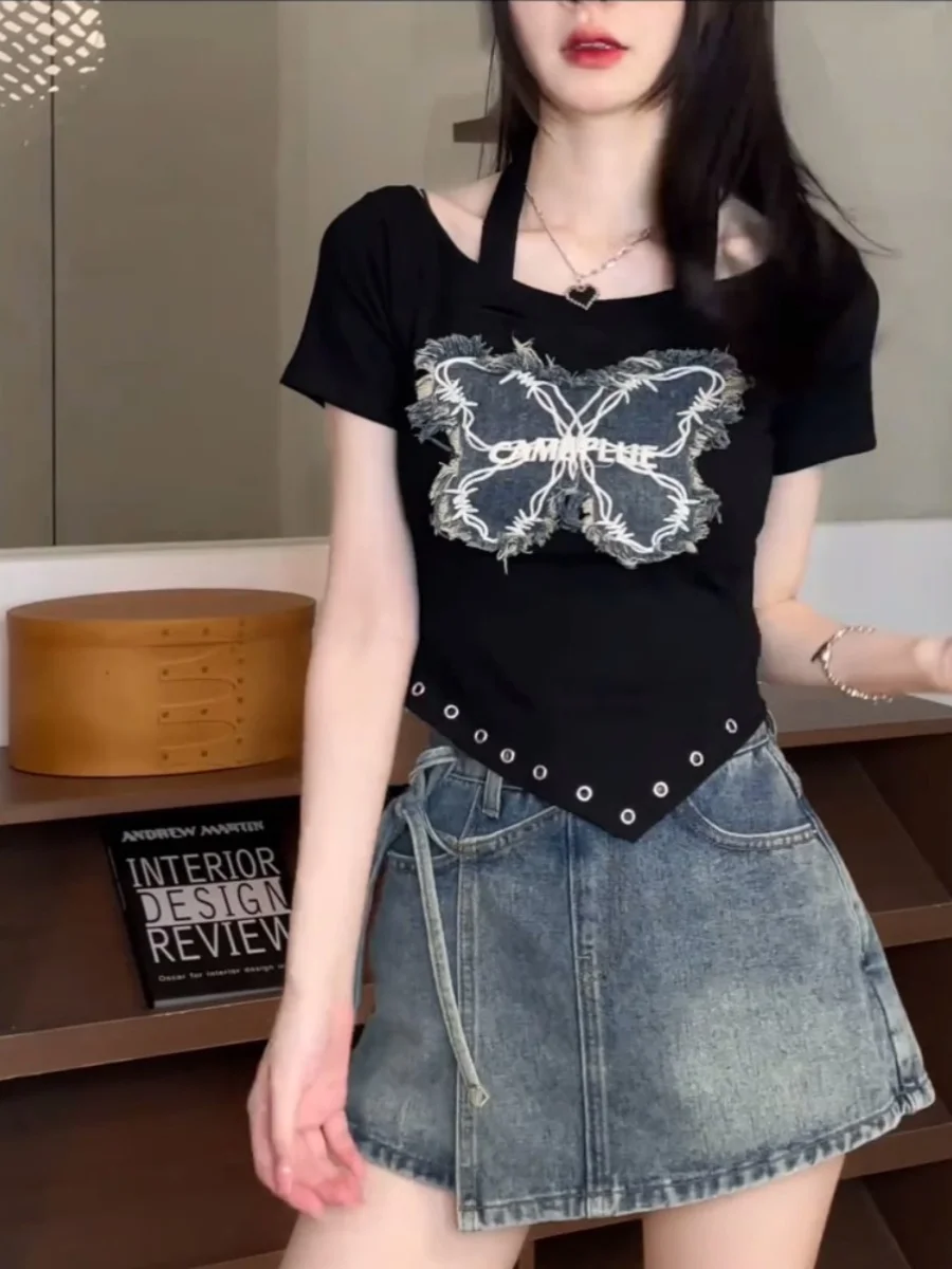 2025 New Fashionable Colorful Art Colorful Butterfly Pattern T-shirt Trendy Personality Black Bottom Short Sleeve for Women Wh4
2025 New Fashionable Colorful Art Colorful Butterfly Pattern T-shirt Trendy Personality Black Bottom Short Sleeve for Women Wh4