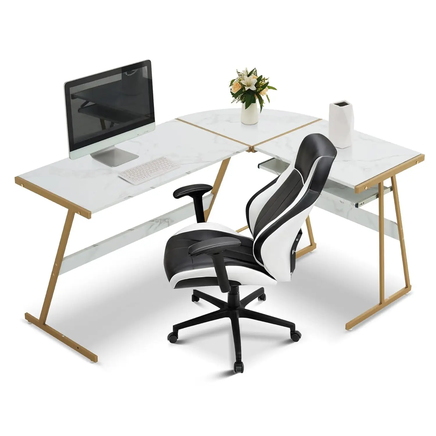 L Shaped Gaming Desk 58" Corner Computer Desk with Keyboard Tray CPU Stand for Home Office Small Space, Customized
L Shaped Gaming Desk 58" Corner Computer Desk with Keyboard Tray CPU Stand for Home Office Small Space, Customized