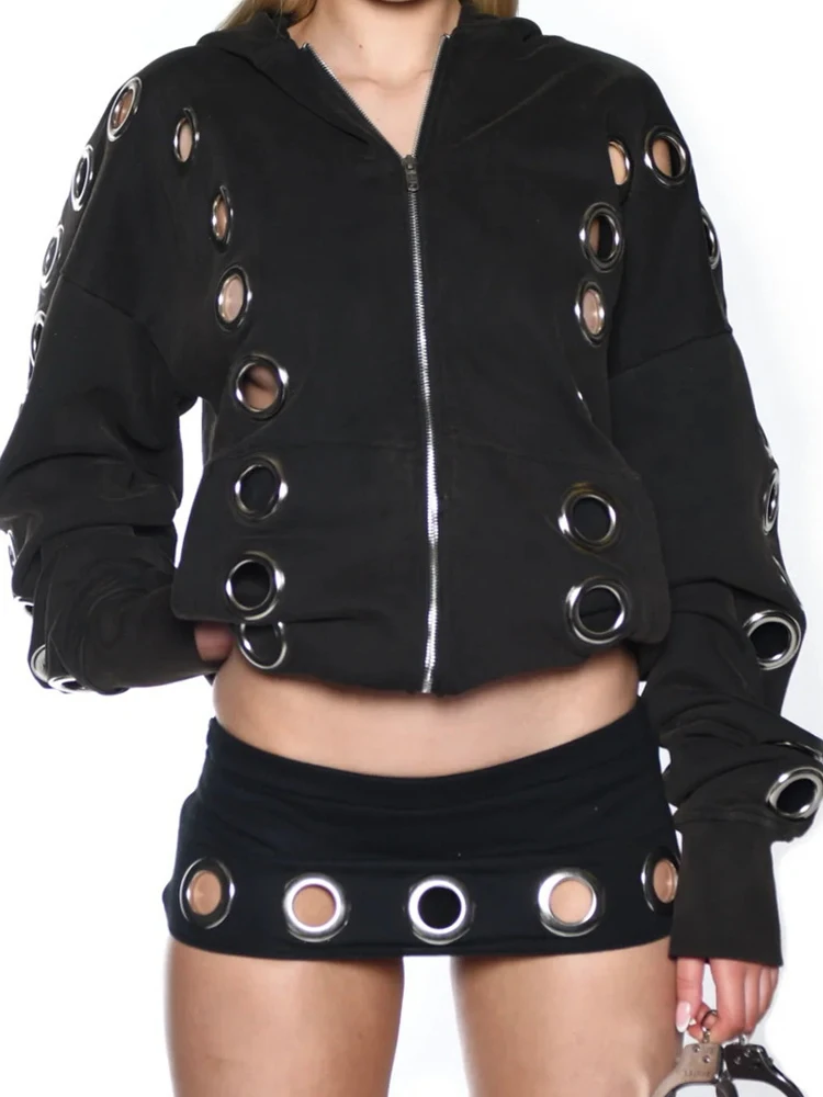 Sisterlinda High Street Style Hooded Coats Women Zip Cardigan Metal Ring Hollow Design Full Sleeve Hot Girls Hipster Crop Jacket
Sisterlinda High Street Style Hooded Coats Women Zip Cardigan Metal Ring Hollow Design Full Sleeve Hot Girls Hipster Crop Jacket