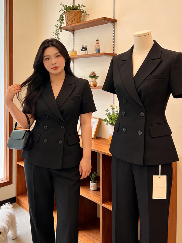 Elegant Short Sleeve Suit Set Women's Fashion Summer Outfit High Waist Pants Two Piece Set Commute Style Casual Formal Wear
Elegant Short Sleeve Suit Set Women's Fashion Summer Outfit High Waist Pants Two Piece Set Commute Style Casual Formal Wear