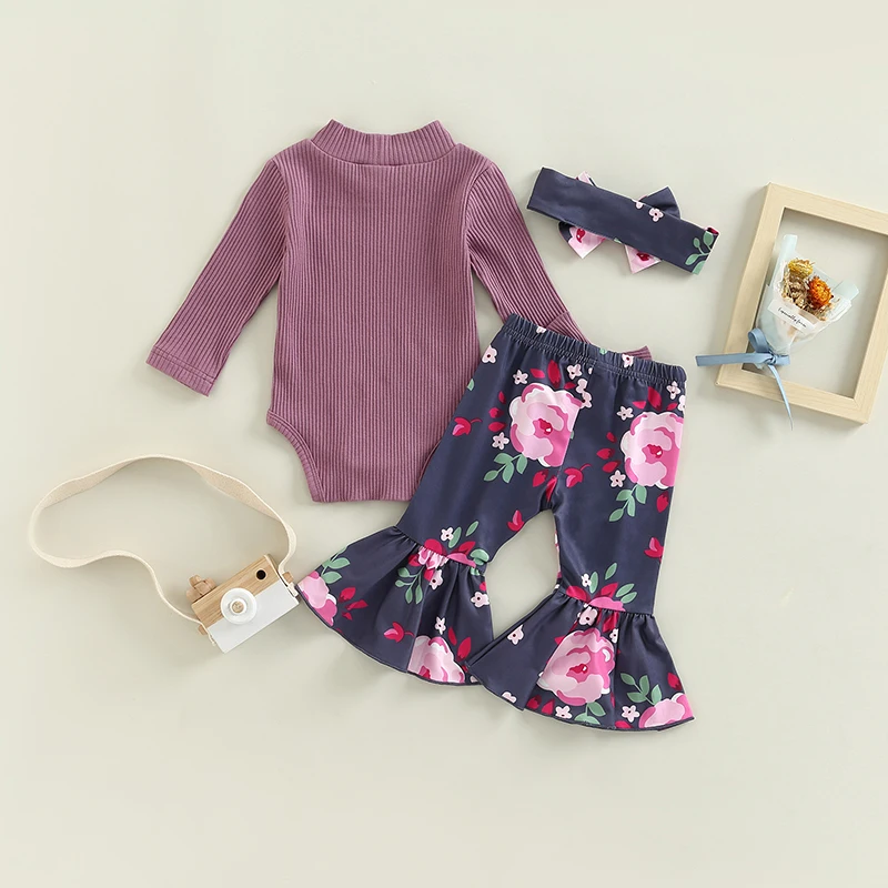 0-18M Newborn Baby Girls Spring Autumn 3Pcs Outfit Sets Long Sleeve High Neck Romper + Floral Flared Pants + Headband Tracksuit
0-18M Newborn Baby Girls Spring Autumn 3Pcs Outfit Sets Long Sleeve High Neck Romper + Floral Flared Pants + Headband Tracksuit
