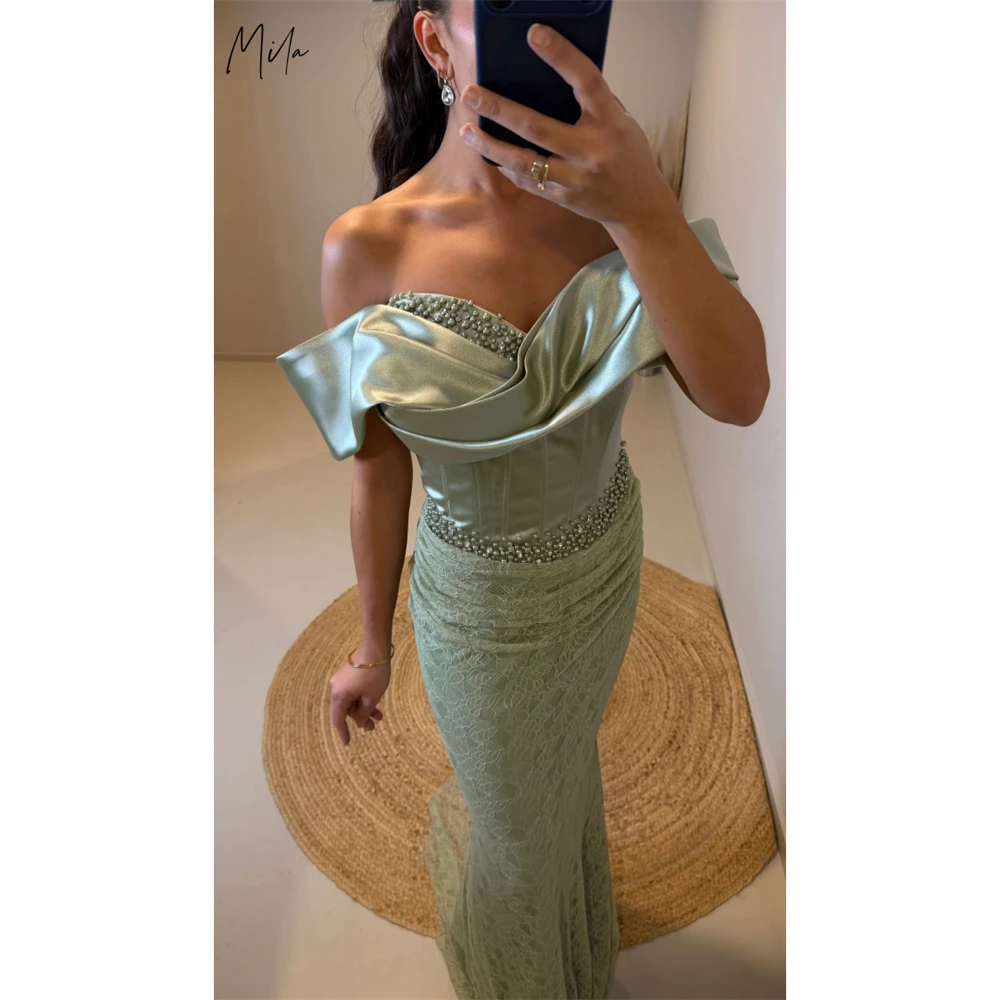 Mila Customized Sage Green Trumpet Off the Shoulder Prom Dress Pearls Lace Formal Evening Floor-length Vestidos De Fiesta 2026
Mila Customized Sage Green Trumpet Off the Shoulder Prom Dress Pearls Lace Formal Evening Floor-length Vestidos De Fiesta 2026