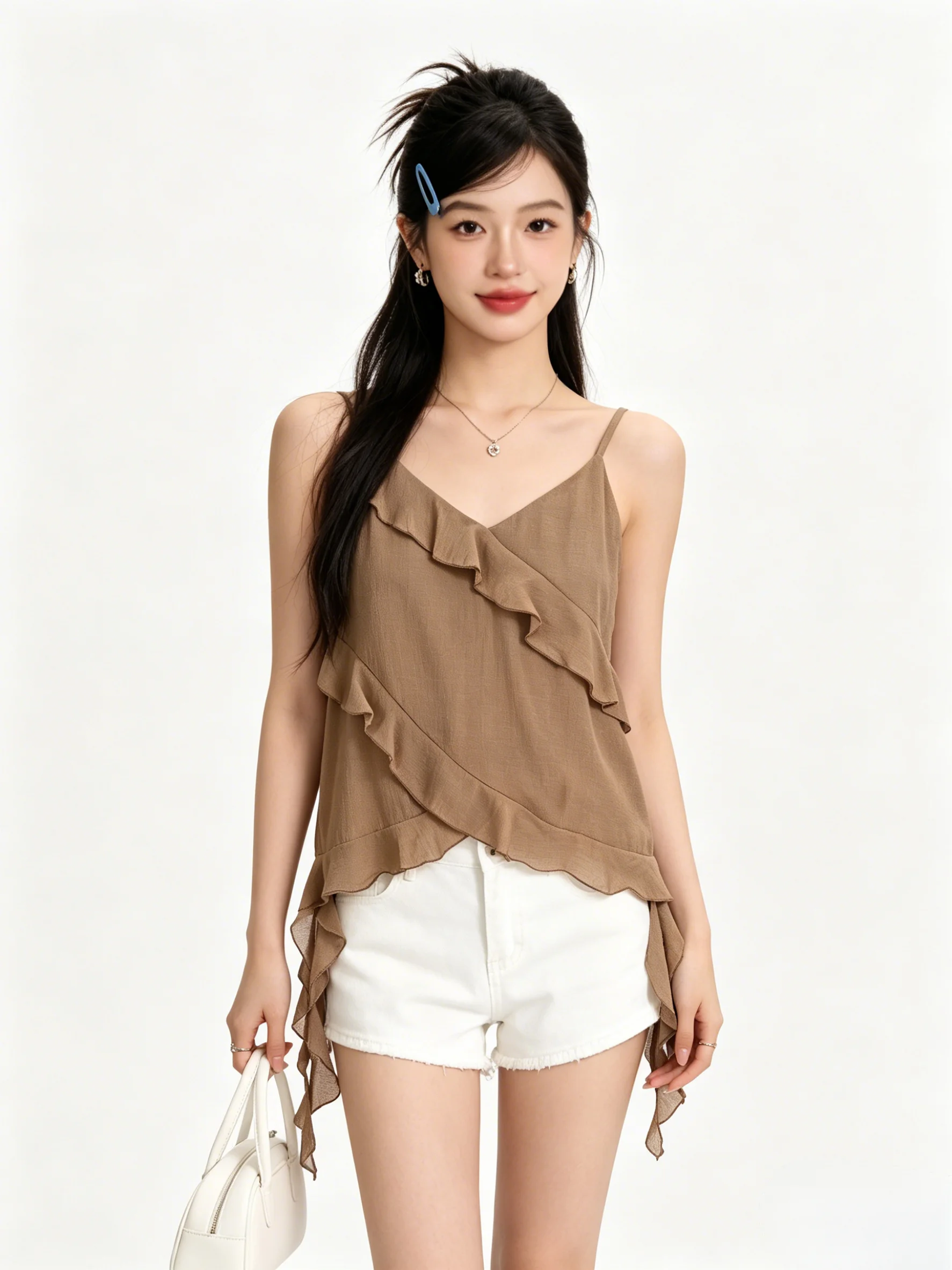 Café Brown Retro Hot Girl Vacation Style Strap Vest Summer Short Drifting Belt Asymmetrical Slimming Trendy Top Anti-Aging
Café Brown Retro Hot Girl Vacation Style Strap Vest Summer Short Drifting Belt Asymmetrical Slimming Trendy Top Anti-Aging