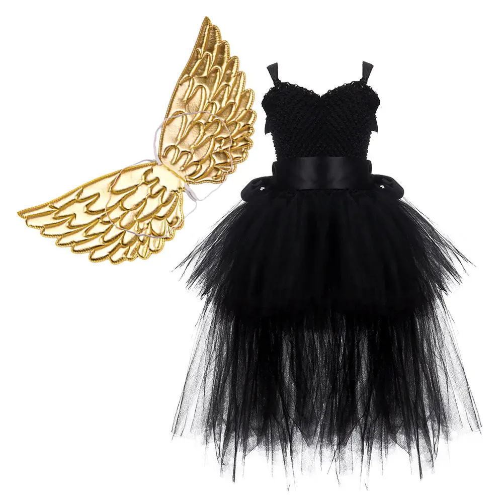 Комплект из 2 предметов: черное платье-пачка для девочек на Хэллоуин, сетчатая юбка-туту, костюм феи без рукавов с крыльями для вечеринок, косплея и ролевых игр
Комплект из 2 предметов: черное платье-пачка для девочек на Хэллоуин, сетчатая юбка-туту, костюм феи без рукавов с крыльями для вечеринок, косплея и ролевых игр