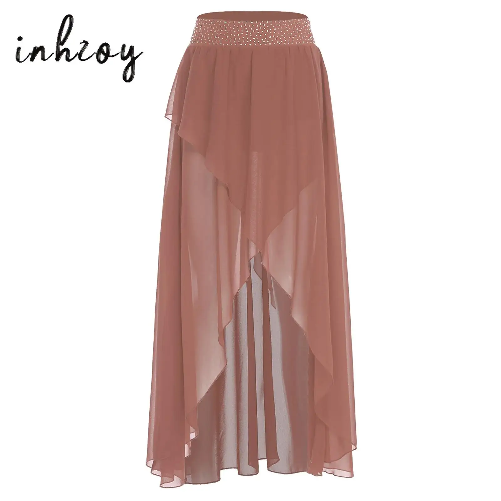 Women Chiffon Skirt Sparkly Rhinestone Embellished Elastic Waist Asymmetrical Lyrical Dance Costume for Performance Competition
Women Chiffon Skirt Sparkly Rhinestone Embellished Elastic Waist Asymmetrical Lyrical Dance Costume for Performance Competition
