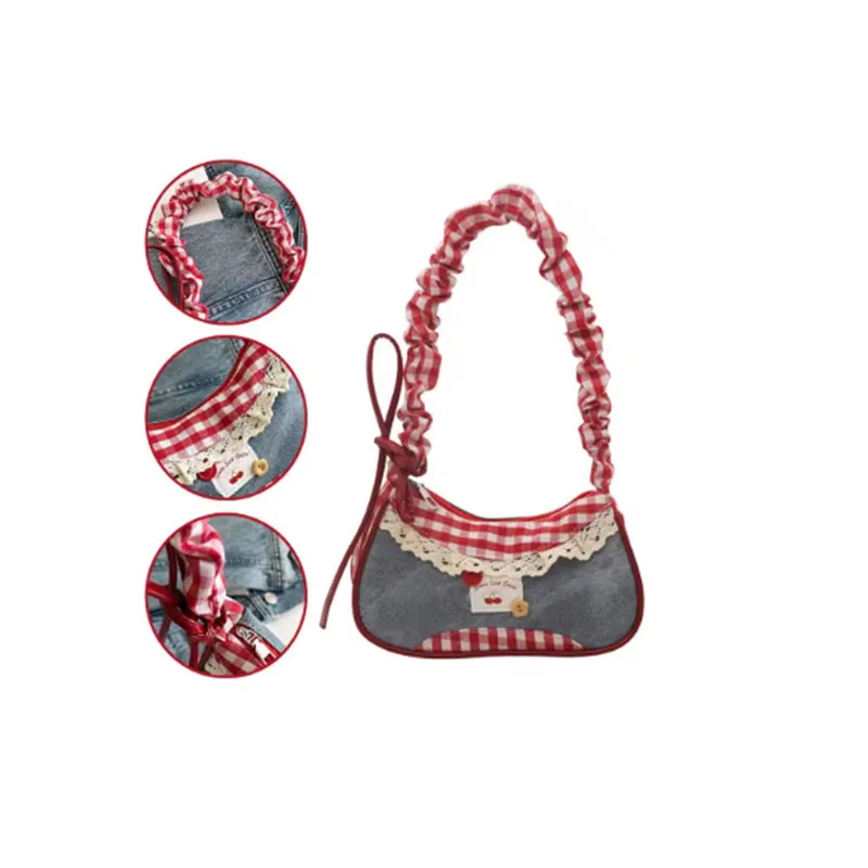 All-match Sweet French Stick Handbag Denim Blue Bow Plaid Shoulder Bag Large Capacity Lace Ribbon Cloth Underarm Bags Daily
All-match Sweet French Stick Handbag Denim Blue Bow Plaid Shoulder Bag Large Capacity Lace Ribbon Cloth Underarm Bags Daily