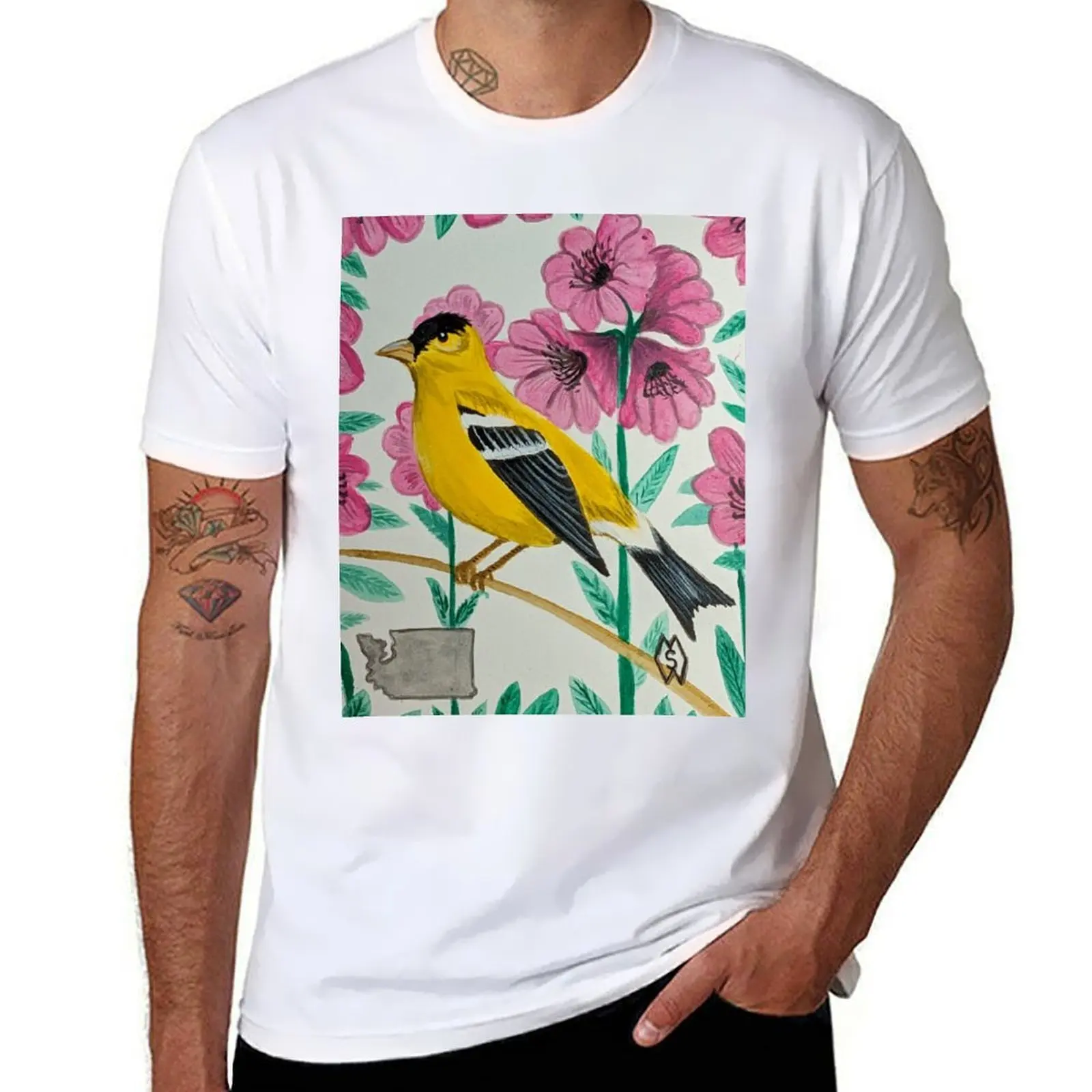 Washington state bird and flower, the goldfinch and rhododendron T-Shirt man tshirt cotton tshirt 100% T-Shirt
Washington state bird and flower, the goldfinch and rhododendron T-Shirt man tshirt cotton tshirt 100% T-Shirt