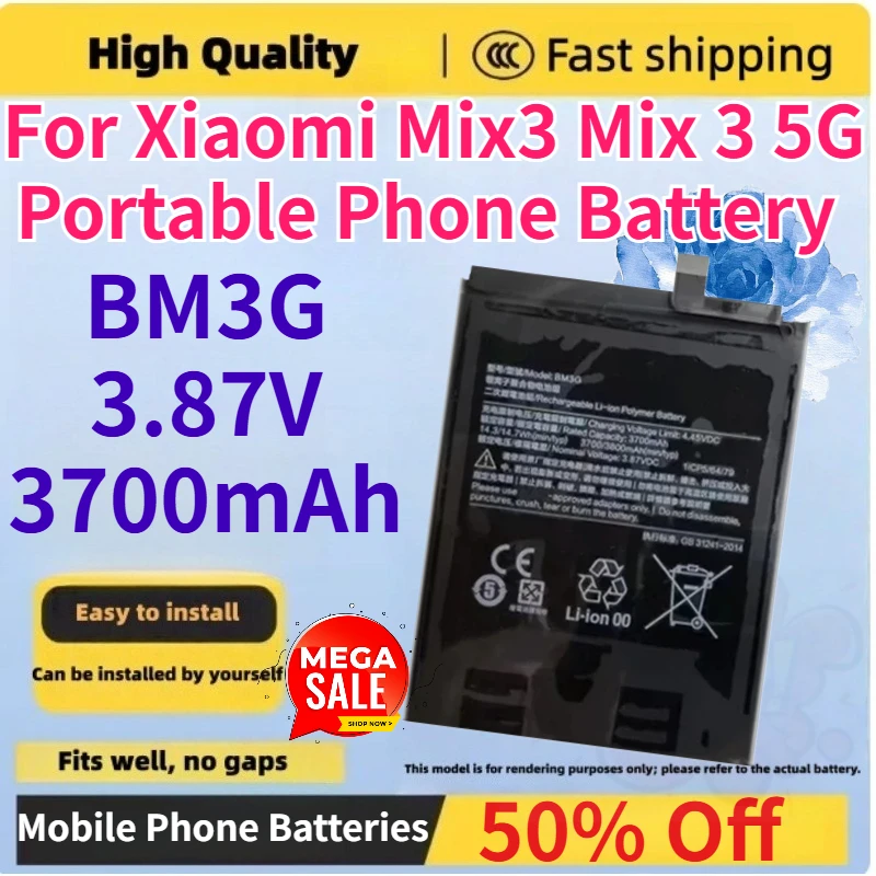 New BM3G 3.87V 3700mAh Mobile Phone Batteries for Xiaomi Mix3 Mix 3 5G Portable Mobile Phone Compatible Battery with Tools
New BM3G 3.87V 3700mAh Mobile Phone Batteries for Xiaomi Mix3 Mix 3 5G Portable Mobile Phone Compatible Battery with Tools