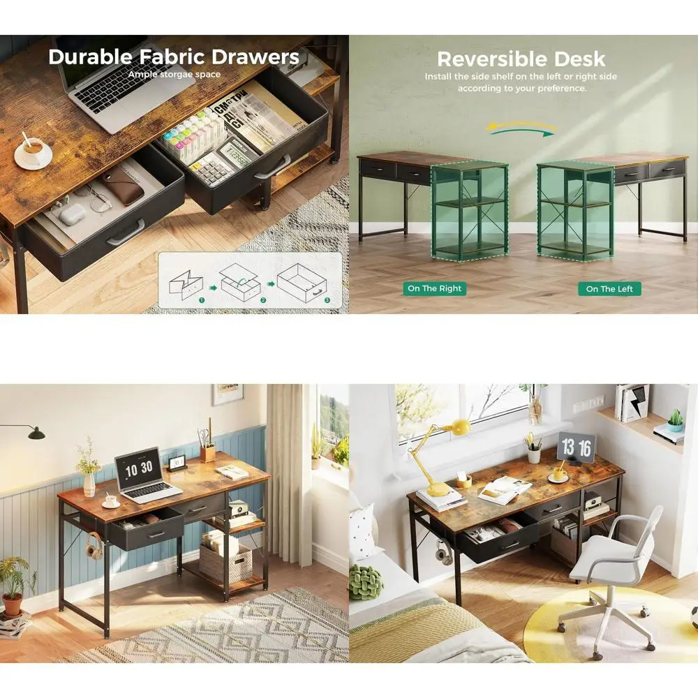 40 Reversible Desk with Storage and Hooks for Home Office or Bedroom, Rustic Brown
40 Reversible Desk with Storage and Hooks for Home Office or Bedroom, Rustic Brown