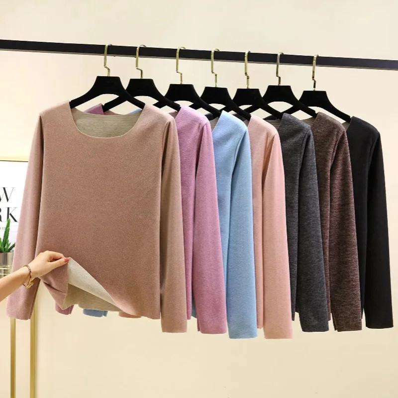 Warm undershirt women's autumn and winter double-sided velvet long-sleeved T-shirt large size round-neck thickened autumn clothe
Warm undershirt women's autumn and winter double-sided velvet long-sleeved T-shirt large size round-neck thickened autumn clothe