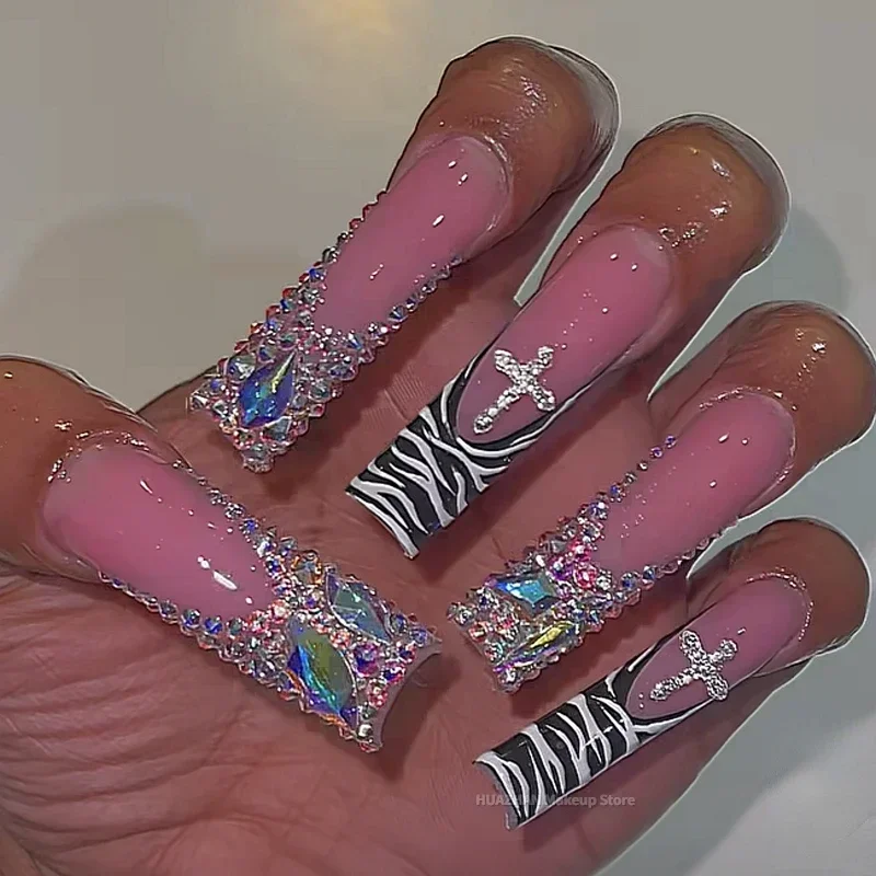 10PCS Handmade Bling Rhinestone XXXL Long Press On Nails Pink False Nails Tips Reusable Thick Acrylic Fake Nail With Glue Gift
10PCS Handmade Bling Rhinestone XXXL Long Press On Nails Pink False Nails Tips Reusable Thick Acrylic Fake Nail With Glue Gift