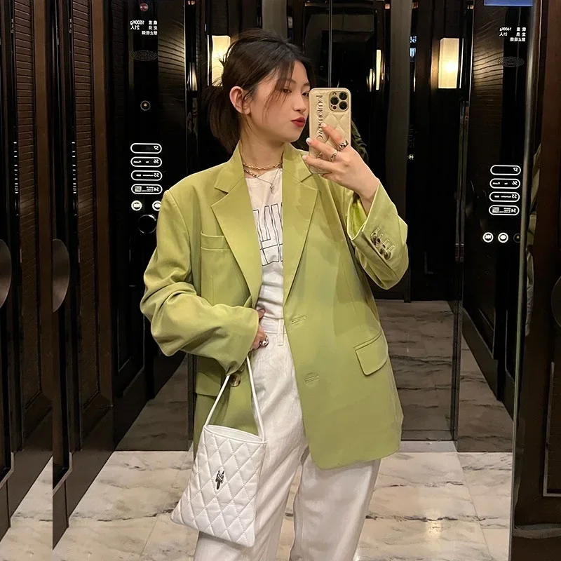 Корейские зеленые пиджаки, верхняя одежда, весна-осень 2022, женский повседневный офисный костюм с зубчатым воротником и длинными рукавами, куртка Chaqueta Mujer
Корейские зеленые пиджаки, верхняя одежда, весна-осень 2022, женский повседневный офисный костюм с зубчатым воротником и длинными рукавами, куртка Chaqueta Mujer