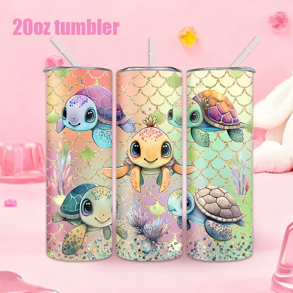 1pc 20oz straw water bottle, insulated stainless steel water cup with five colorful sea turtles on an underwater background.
1pc 20oz straw water bottle, insulated stainless steel water cup with five colorful sea turtles on an underwater background.