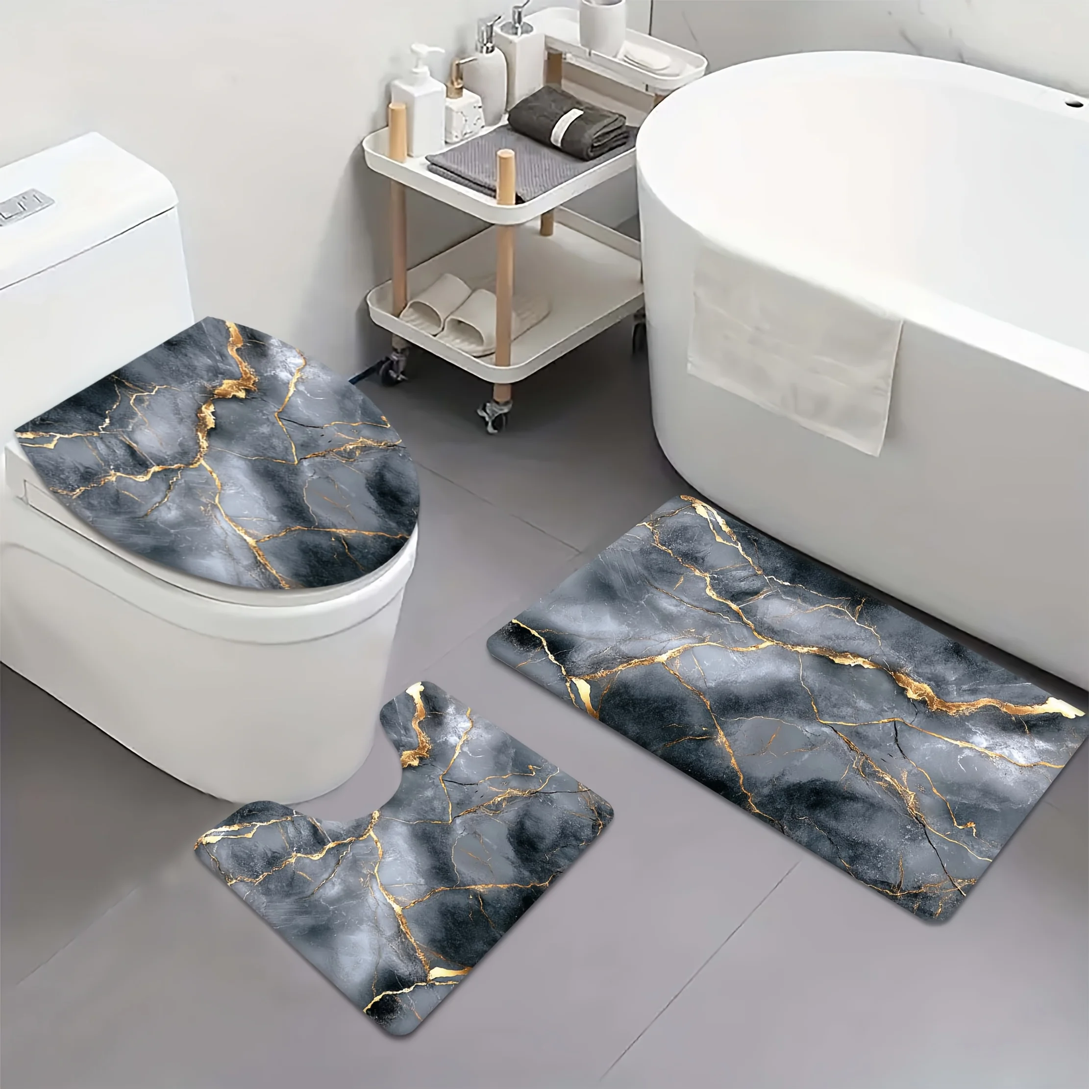 3pc Black Marble Bath Mat Set - Gold Veins, Anti-Slip & Super Absorbent, Luxury Bathroom Upgrade
3pc Black Marble Bath Mat Set - Gold Veins, Anti-Slip & Super Absorbent, Luxury Bathroom Upgrade