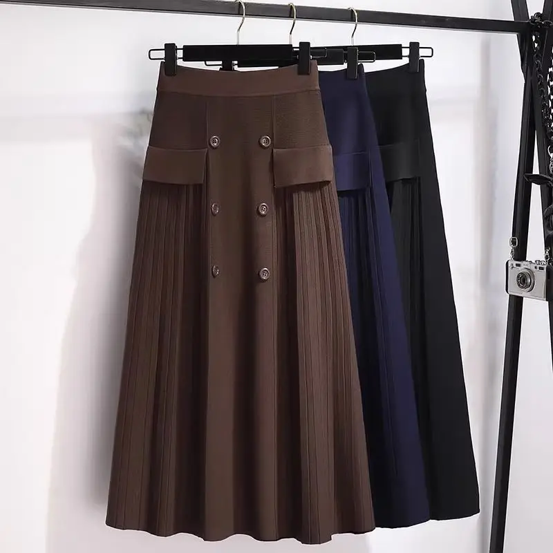 Oversized Knitting Skirt Autumn Winter All-match Buttons Solid Color High Waist A-line Skirt Ladies Fashion Pleated Elasticity
Oversized Knitting Skirt Autumn Winter All-match Buttons Solid Color High Waist A-line Skirt Ladies Fashion Pleated Elasticity