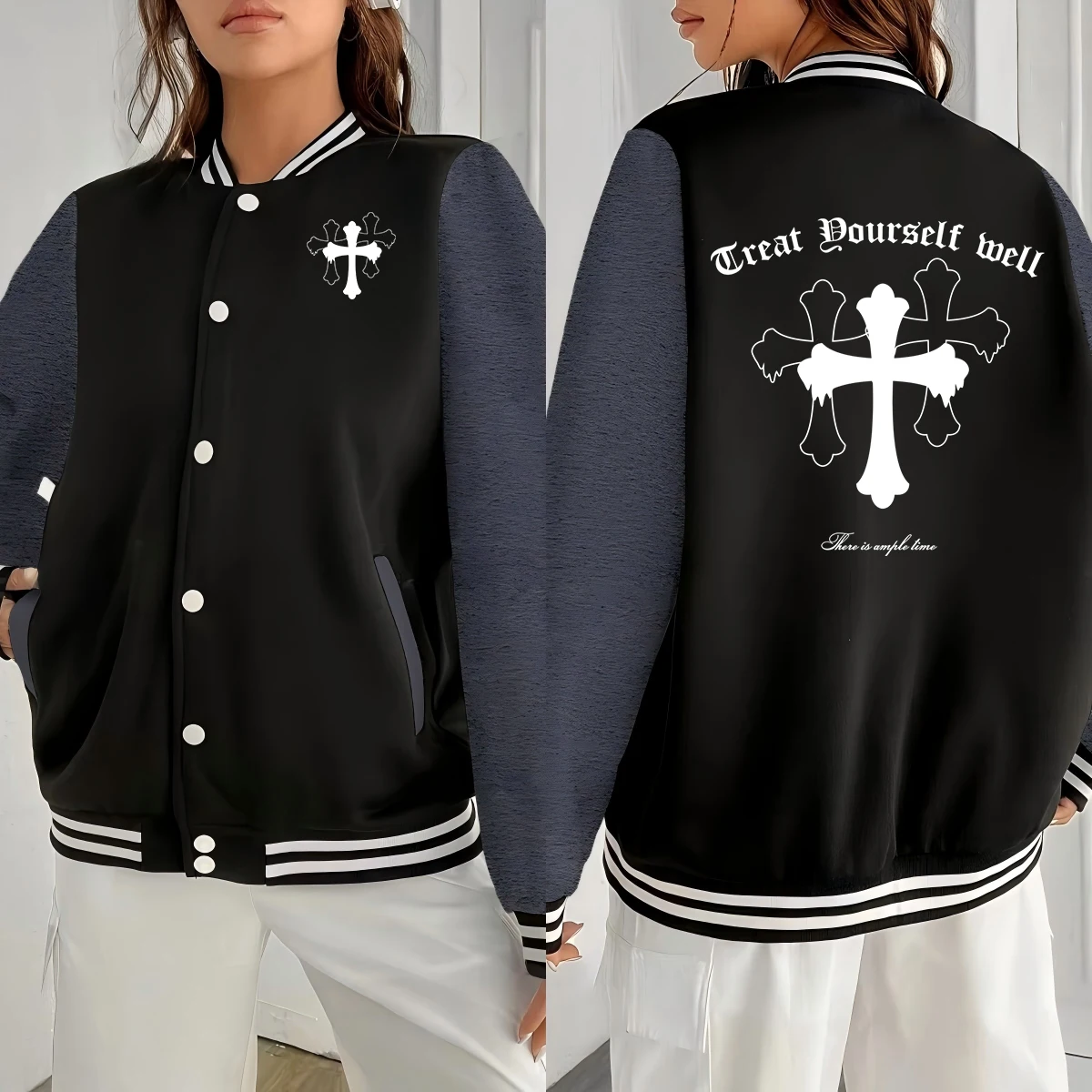Great Ourself Mell Cross Print Baseball Jersey Womens Button Fleece Jacket Autumn Casual Clothes All-Match Loose Sportswear
Great Ourself Mell Cross Print Baseball Jersey Womens Button Fleece Jacket Autumn Casual Clothes All-Match Loose Sportswear