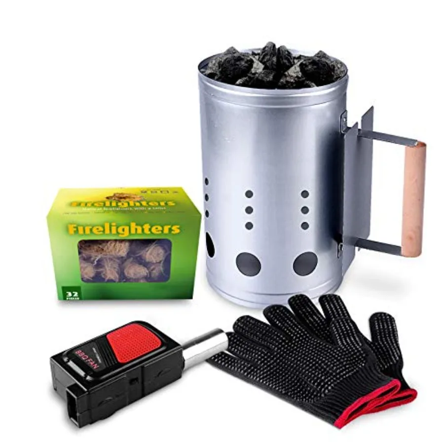 Rapid Charcoal Chimney Starter Set Fireplace Accessories Lighter Cubes BBQ Heat Resistant Gloves Blower BBQ Tools 11.5" x 7" x
Rapid Charcoal Chimney Starter Set Fireplace Accessories Lighter Cubes BBQ Heat Resistant Gloves Blower BBQ Tools 11.5" x 7" x