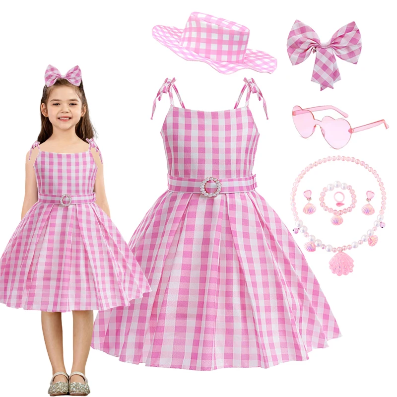 Movie Barbi Girls Sleeveless Pink Plaid Sundress Summer Strap Princess Dress Cotton Children Party Clothes Kids Casual Dresses
Movie Barbi Girls Sleeveless Pink Plaid Sundress Summer Strap Princess Dress Cotton Children Party Clothes Kids Casual Dresses