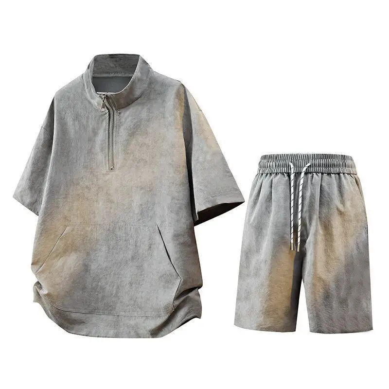 Summer Casual Men's Sets Half-zip Trend Tie-dye Front Pocket Short Sleeved Loose Straight-Leg Shorts Suit Outdoor Street Style
Summer Casual Men's Sets Half-zip Trend Tie-dye Front Pocket Short Sleeved Loose Straight-Leg Shorts Suit Outdoor Street Style