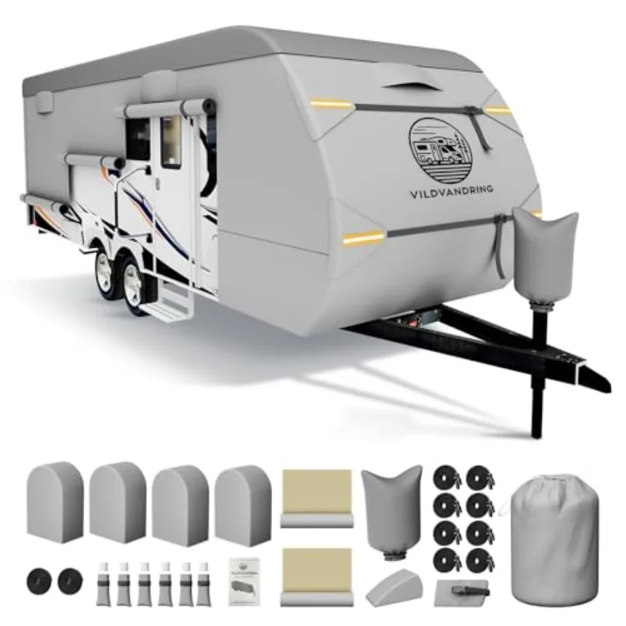 Heavy Duty Travel Trailer RV Cover for 14-16ft, 8-Layer Breathable Waterproof Rip-Stop Polyester in Gray, UV-Resistant with Adh
Heavy Duty Travel Trailer RV Cover for 14-16ft, 8-Layer Breathable Waterproof Rip-Stop Polyester in Gray, UV-Resistant with Adh