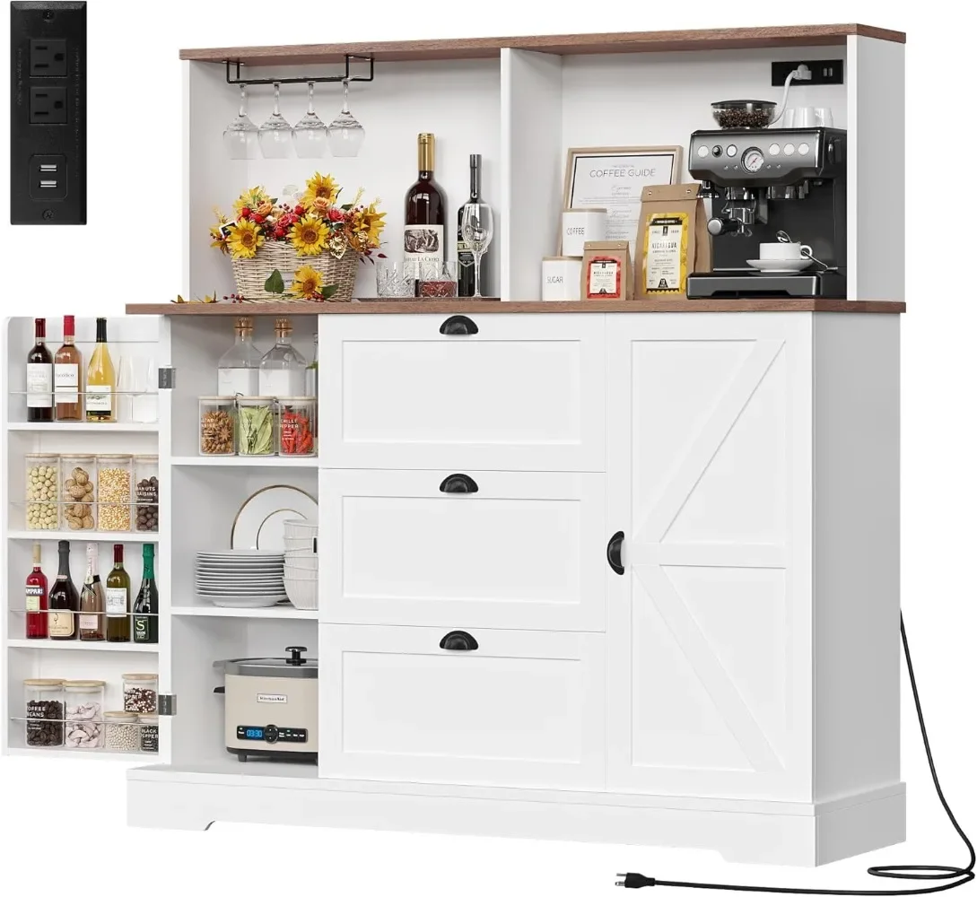 Kitchen Pantry Buffet Cabinet with Storage and Charging Station, Farmhouse Kitchen Storage Cabinet Coffee Bar with Wine Rack
Kitchen Pantry Buffet Cabinet with Storage and Charging Station, Farmhouse Kitchen Storage Cabinet Coffee Bar with Wine Rack