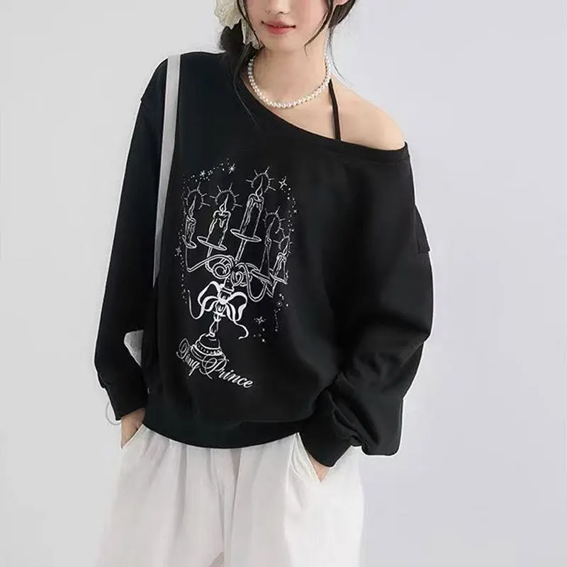American Retro Printed Sweatshirts Women's Clothing Skew Collar Spring Autumn Stylish Off Shoulder Casual Long Sleeve Hoodies 
American Retro Printed Sweatshirts Women's Clothing Skew Collar Spring Autumn Stylish Off Shoulder Casual Long Sleeve Hoodies