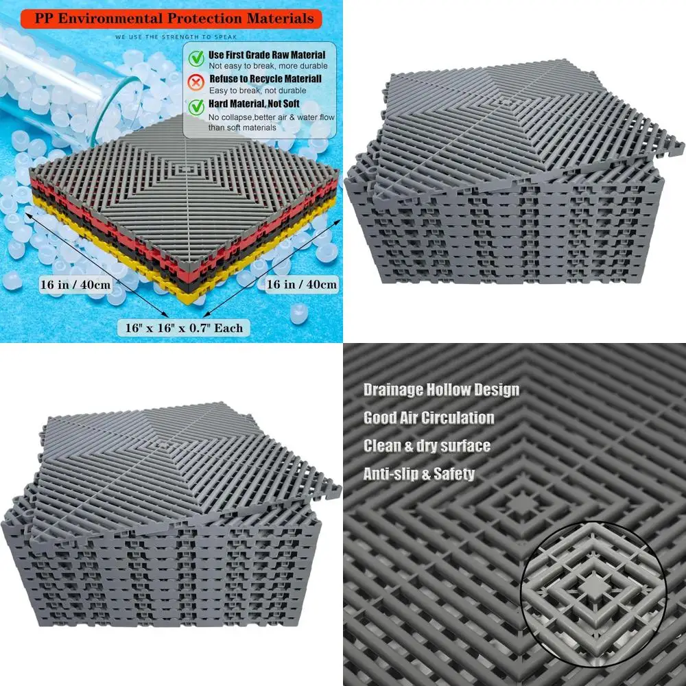 16x16 Garage Floor Tiles - Interlocking, Drainage, Non-Slip, Heavy-Duty Mats for Garages, Car Washes, Basements (Gray)
16x16 Garage Floor Tiles - Interlocking, Drainage, Non-Slip, Heavy-Duty Mats for Garages, Car Washes, Basements (Gray)
